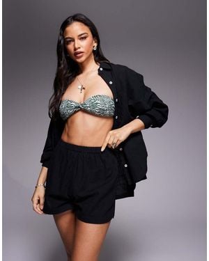ASOS Biarritz Beach Textured Cotton Short Co Ord - Black
