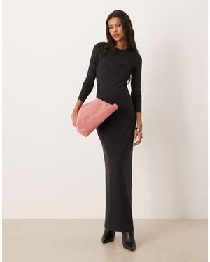 Mango Long Sleeve Maxi Dress With Overlay - Grey