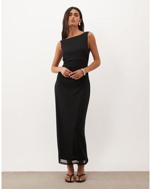 Nobody's Child Margot Mesh Jurk Met Splitnek, Open Rug En Midi-Lengte - Zwart