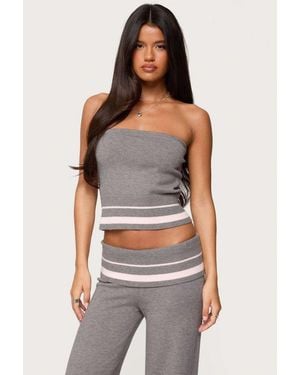 Edikted Kaliya Stripey Strapless Knit Top - Grey