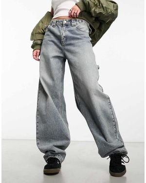 Bershka Adjustable Waist Carpenter Jeans - Blue