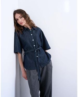 TOPSHOP Tie Back Oversized Boxy Shirt - Blue