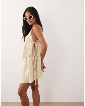 ASOS Asos Design Petite Daisy Pleated Lace Beach Dress - Natural