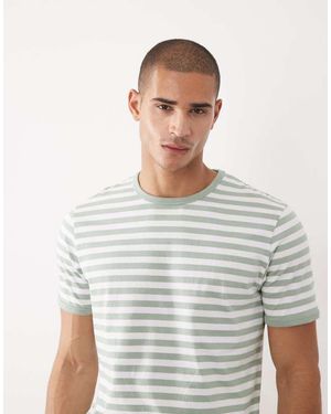 Threadbare Camiseta A Rayas Blancas Con Cuello Redondo Y Ribetes - Gris