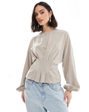 ASOS Cinched Waist Blouse With Tie Back Detail - White