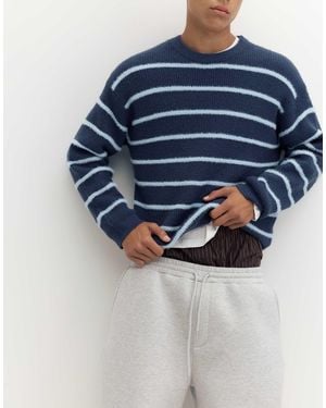 Pull&Bear Pullover mit stickerei und streifen - Blau