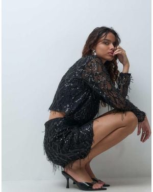 ONLY Mesh Overlay Sequin Mini Skirt Co-Ord - Black
