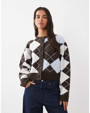 ASOS Cárdigan Con Rombos Combinados En-Marrón - Azul