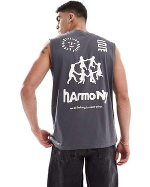 Only & Sons Canotta Oversize Antracite Con Stampa "Harmony" Sul Retro - Grigio