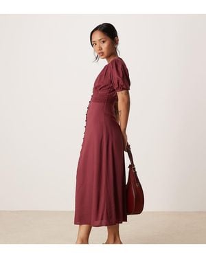 Nobody's Child Petite Lucinda Satin Button Front Midi Dress - Red