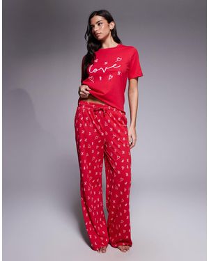 Threadbare Valentines Pyjama Set With Love Print - Red