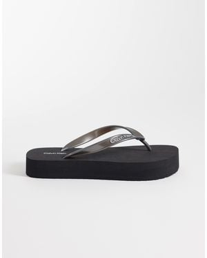 Calvin Klein Jeans Flatform Metallic Flip Flop Sandals - Black