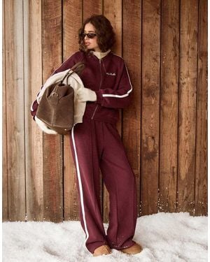 4th & Reckless Cotton Rich Seam Front Side Stripe Wide Leg Track Pant Co-Ord - Brown