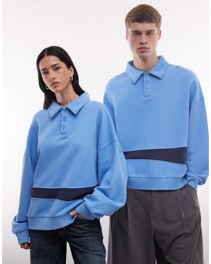 Collusion Sudadera De Corte Cuadrado Extragrande De Estilo Deportivo - Azul