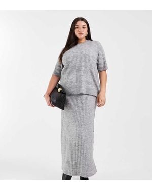 Vero Moda Rib Knit Midi Skirt - Grey