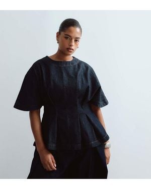 ARRANGE Curve Denim Top Van Co-Ord Set Met Getailleerde Taille En Plooien - Zwart