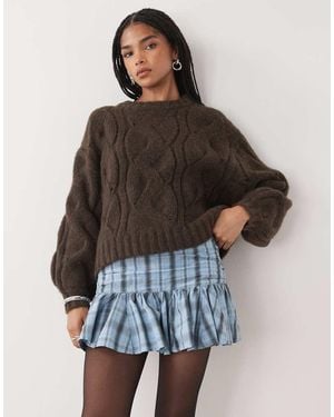 Monki Boxy Cable Knit Jumper - Brown