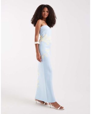 Pretty Lavish Compact Gebreide Maxi Bandeau-Jurk Van Jacquard Met Bloemenprint - Wit
