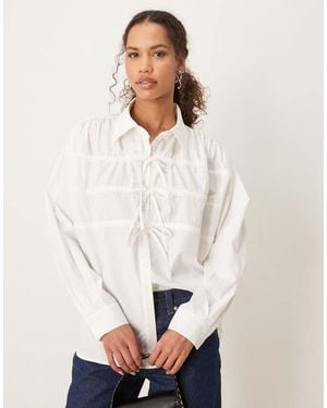 Ghospell Drawstring Bow Detail Shirt Top - White