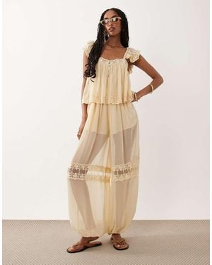 Miss Selfridge Lace Insert Bloomer Jumpsuit - Natural