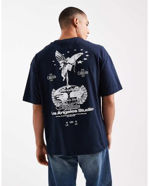 ASOS Camiseta Azul Marino Extragrande Con Estampado Trasero De