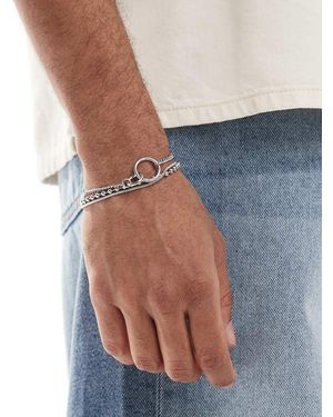 ASOS Confezione Da 3 Bracciali Misti A Catenina Argentati Con Doppio Cerchio E Pendente - Blu