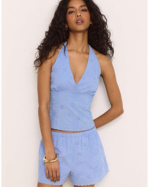 Stradivarius – besticktes neckholder-oberteil - Blau