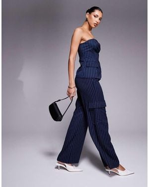 In The Style X Natalya Wright Exclusive Tailored Wide Leg Pocket Detail Trousers Co-ord - Blue