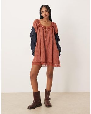 Free People Juno Mini Lace Babydoll Dress - Brown