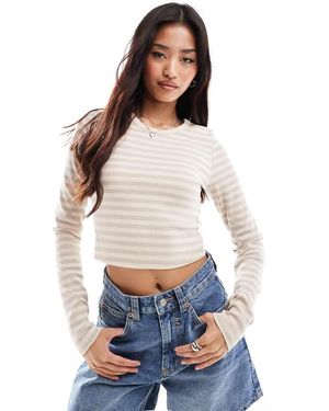 JJXX Feline Ribbed Cropped Long Sleeve T-shirt - Blue