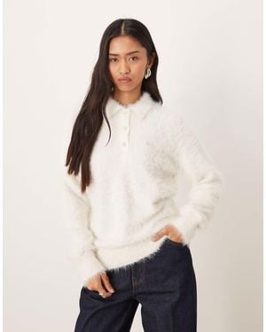 Calvin Klein Fuzzy Polo Jumper - White