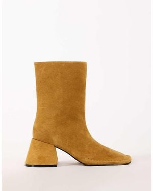 TOPSHOP Pamela Real Suede Block Heel Ankle Boot - Natural