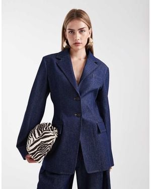 ASOS Tailored Denim Cinch Waist Blazer Co Ord - Blue