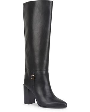 SEQWL Block Heel Knee High Boots With Pointed Toe And Buckle - Black