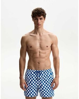 Bershka Zwemshort Met Ruit - Blauw
