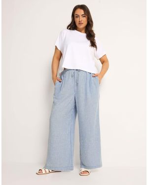 Yours Clothing Stripe Linen Look Trousers - Blue