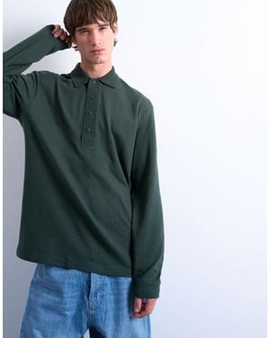 TOPMAN Long Sleeve Textured Polo - Green