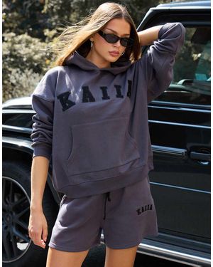 Kaiia Pantalones Cortos De Chándal Gris Oscuro Con Logo Bordado De Mezcla De Algodón De (Parte De Un Conjunto) - Azul