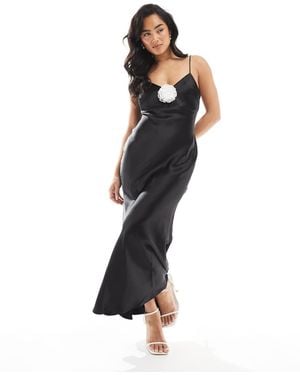 New Look Beaded Corsage Applique Clip Detail Midi Dress - Black