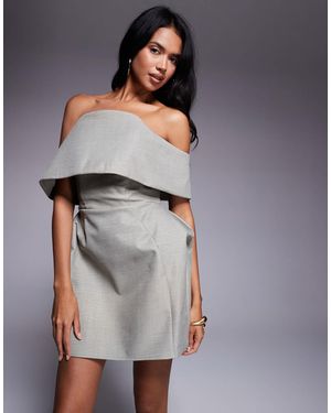 ASOS Structured Deep Fold Off The Shoulder Mini Dress With Angled Skirt - Gray