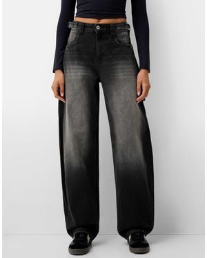 Bershka Jean charpentier ajustable coupe ballon - Noir