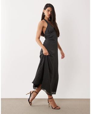 Y.A.S Polka Dot Halter Neck Maxi Dress - Black