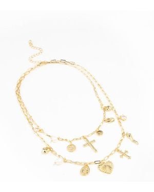 Lovisa Plated Freshwater Pearl, Cross & Heart Charm Necklace - Metallic