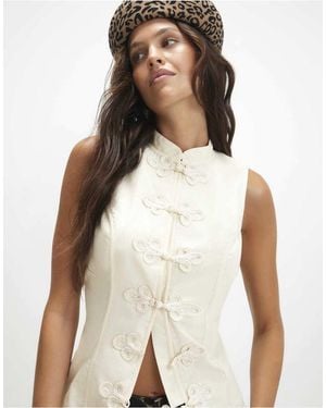 River Island Sleeveless Stand Up Collar Drummer Top - White