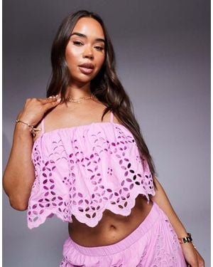 River Island Broderie Cropped Cami Top Co-ord - Purple
