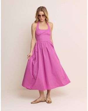 Nobody's Child Vestido Midi Morado Con Cuello Halter Y Falda Fruncida De Tejido Rico En Algodón Hallie De - Rosa