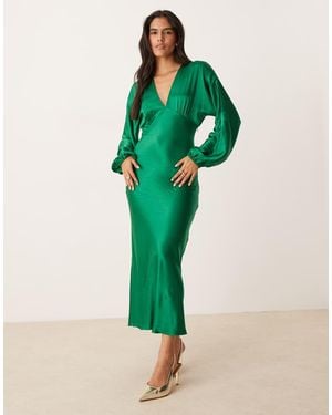 Nobody's Child Allura Balloon Sleeve V-neck Midi Dress - Green