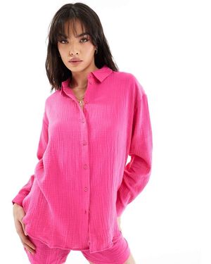 Jdy Cheesecloth Long Sleeve Shirt Co-ord - Pink