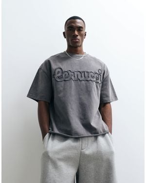 CERNUCCI 100% Cotton Boxy Oversized Fit T-shirt With Embroidered Logo-grey - Gray