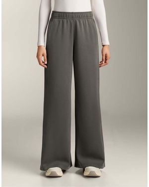 Oysho Wide-leg Straight Trousers With Side Rib And Brushed Modal - Grey